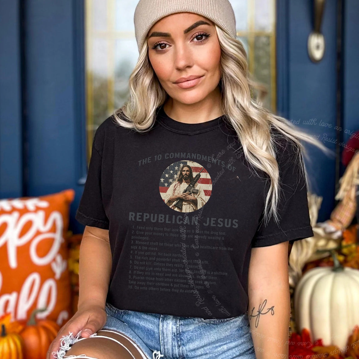 The 10 Commandments of Republican Jesus Care & Resist progressive t-shirt in Black