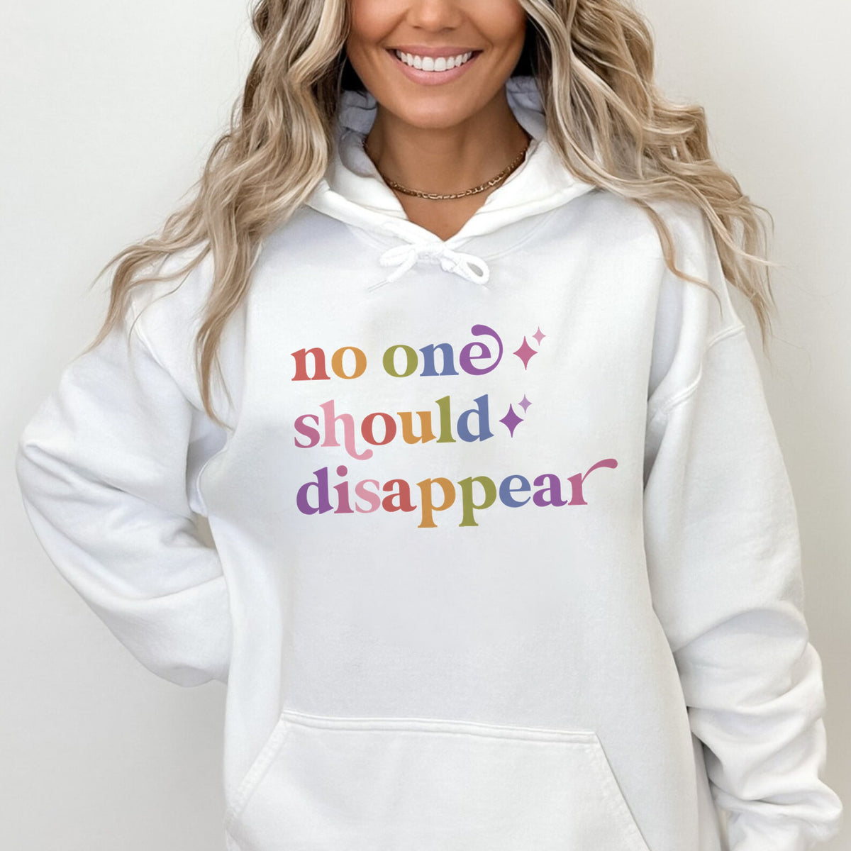 No One Should Disappear Care & Resist Gildan hoodie in White