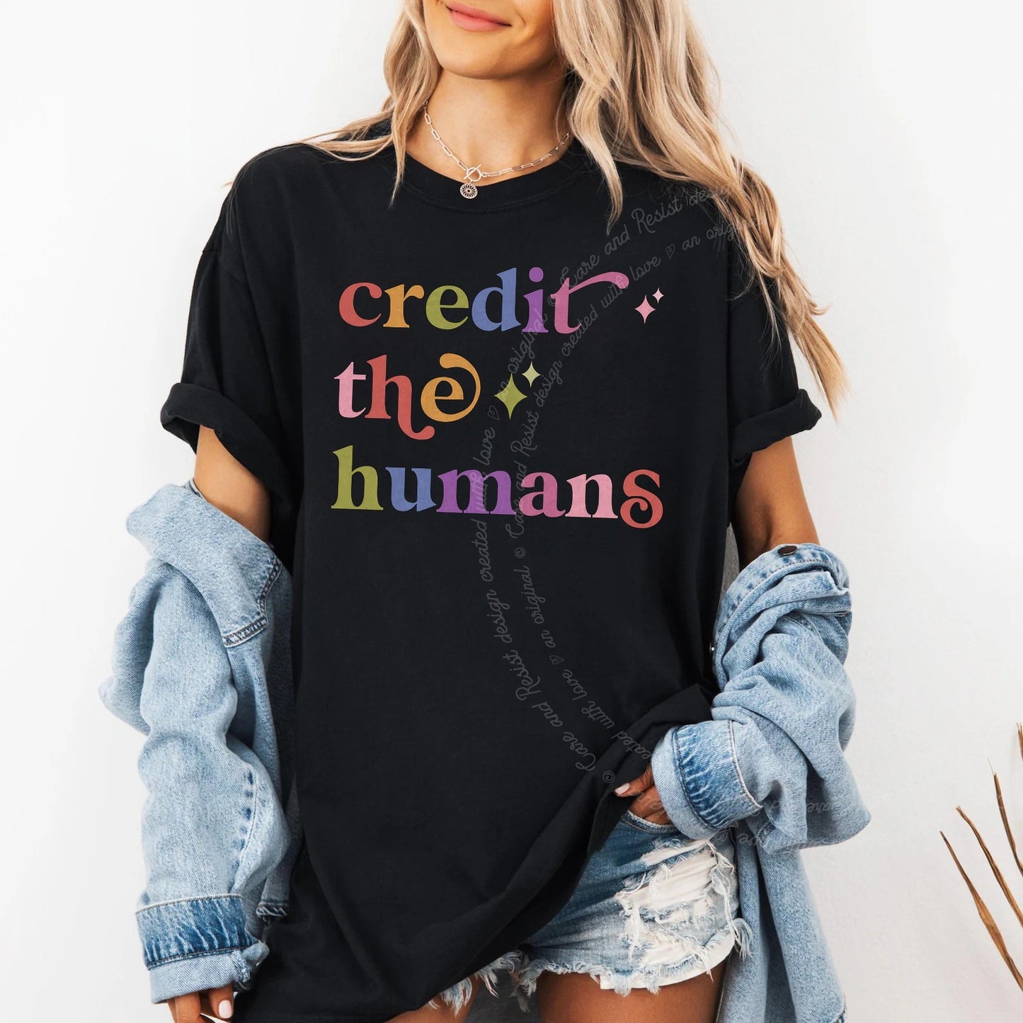 Credit the Humans Care & Resist rainbow Comfort Colors tee, Black