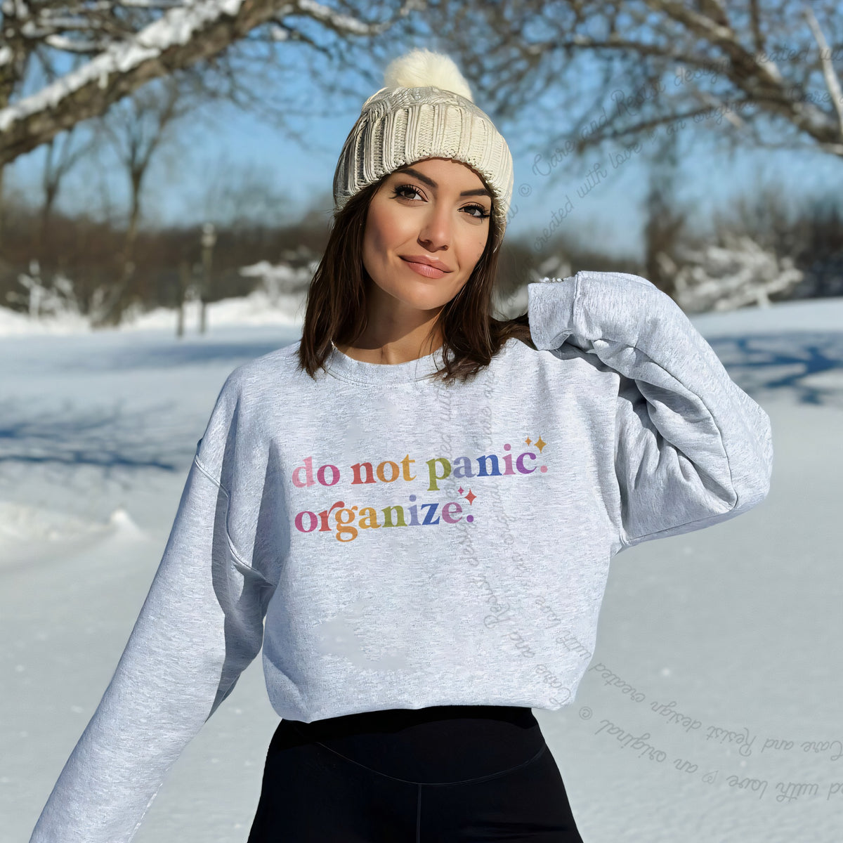 Do Not Panic. Organize. Care & Resist Gildan crewneck sweatshirt in Sport Grey
