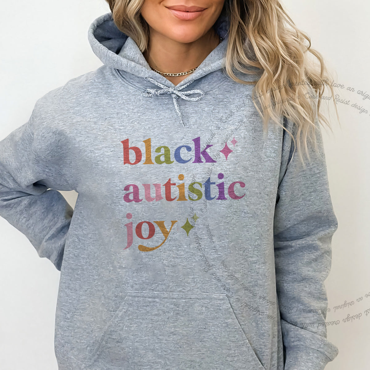 Black Autistic Joy Care & Resist Gildan hoodie in Sport Grey