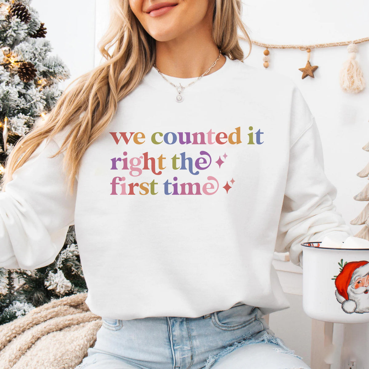 We Counted It Right the First Time Care & Resist Gildan crewneck sweatshirt in White