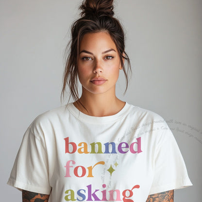 Banned for Asking Care & Resist progressive t-shirt in White