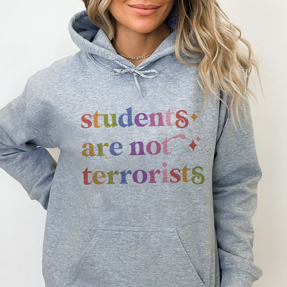Students are not Terrorists Care & Resist Gildan hoodie in Sport Grey