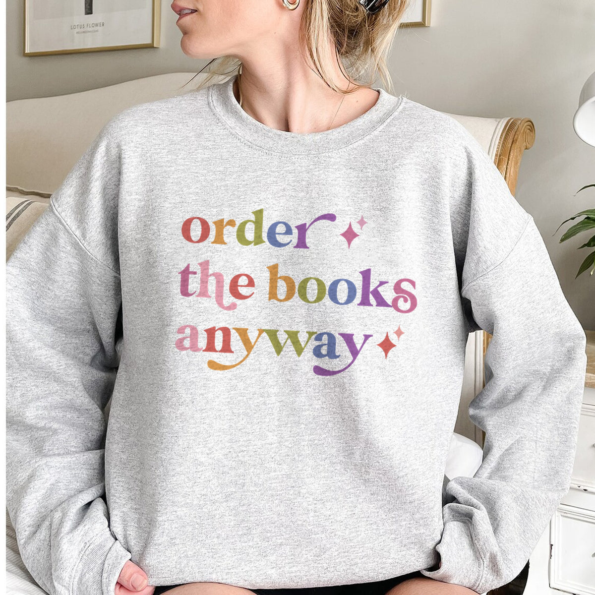 Order the Books Anyway Care & Resist Gildan crewneck sweatshirt in Sport Grey
