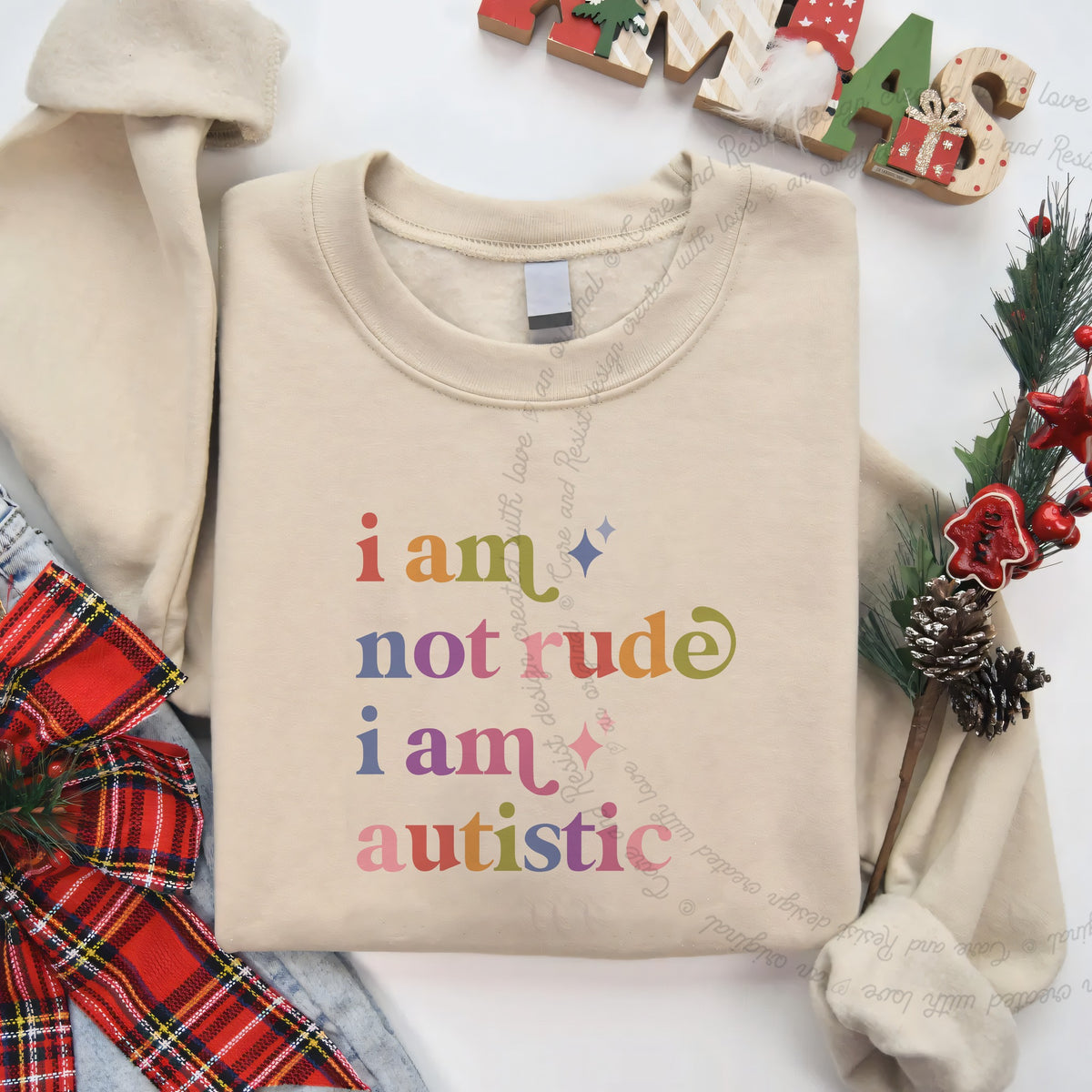 I Am not Rude I Am Autistic Care & Resist Gildan crewneck sweatshirt in Sand