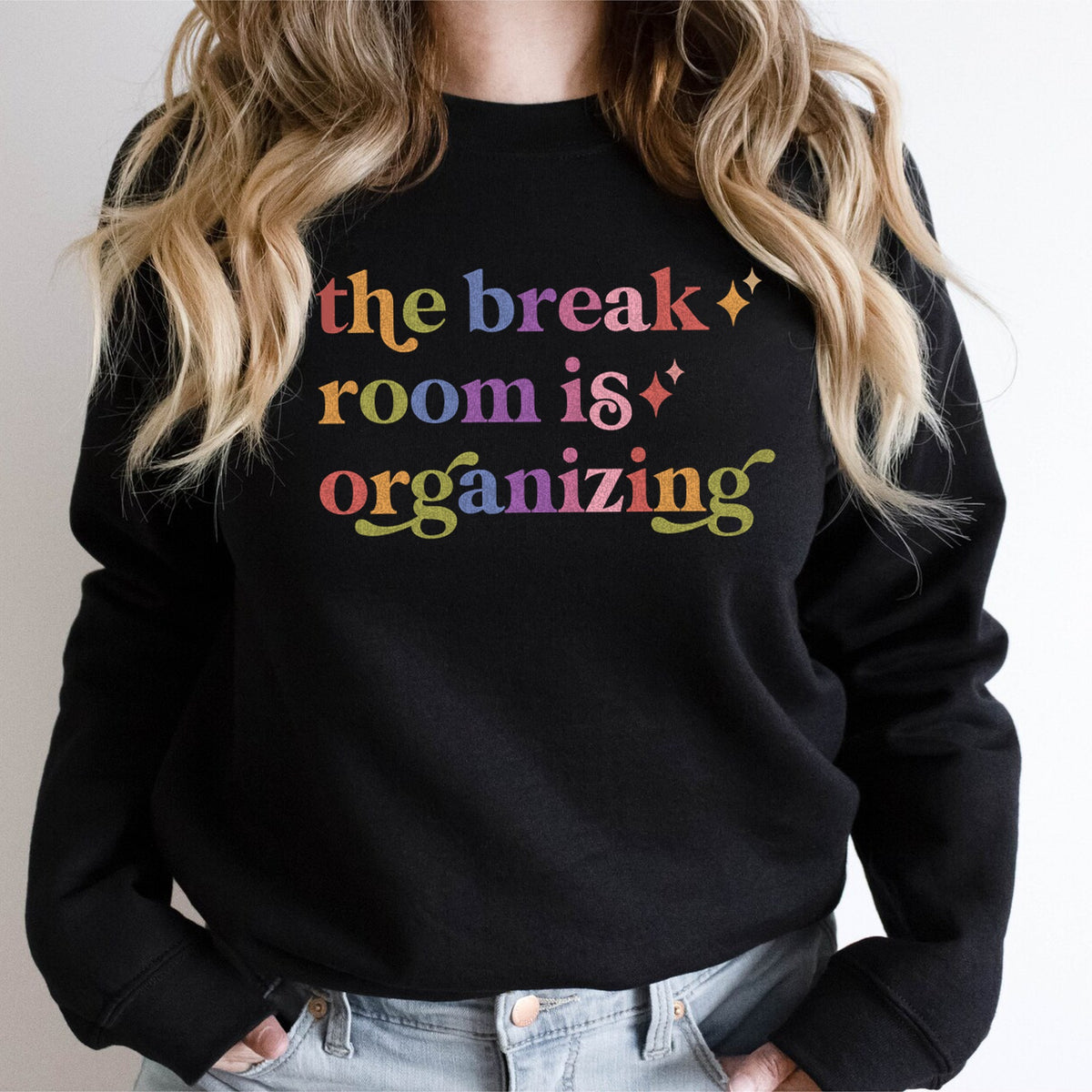 The Break Room is Organizing Care & Resist Gildan crewneck sweatshirt in Black