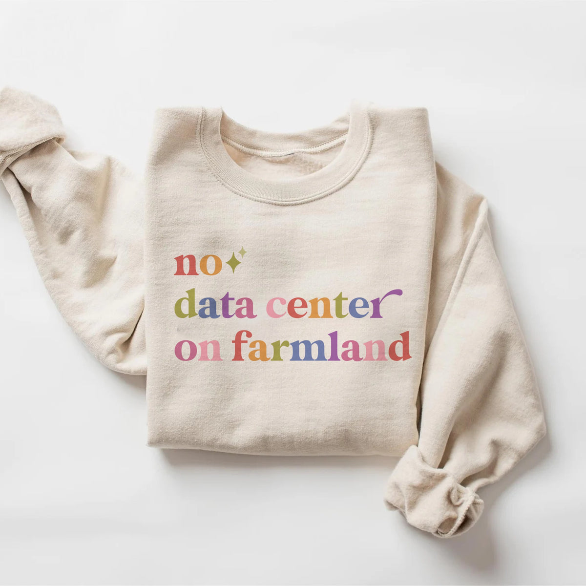 No Data Center on Farmland Care & Resist Gildan crewneck sweatshirt in Sand