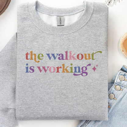 The Walkout is Working Care & Resist Gildan crewneck sweatshirt in Sport Grey
