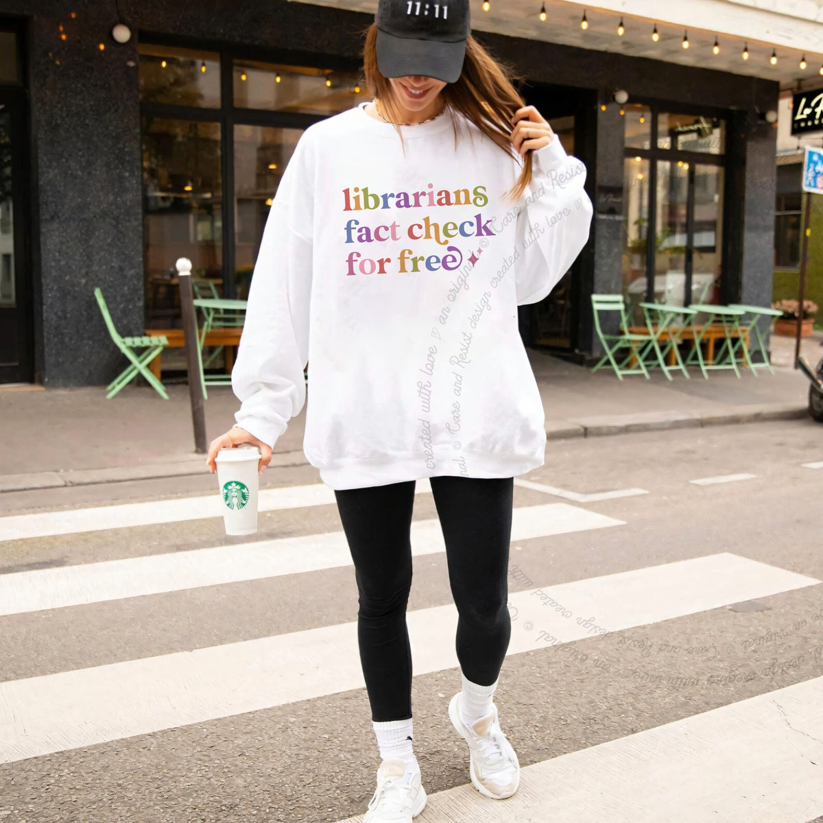 Librarians Fact Check for Free Care & Resist Gildan crewneck sweatshirt in White
