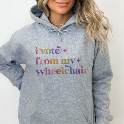 I Vote From My Wheelchair Care & Resist Gildan hoodie in Sport Grey