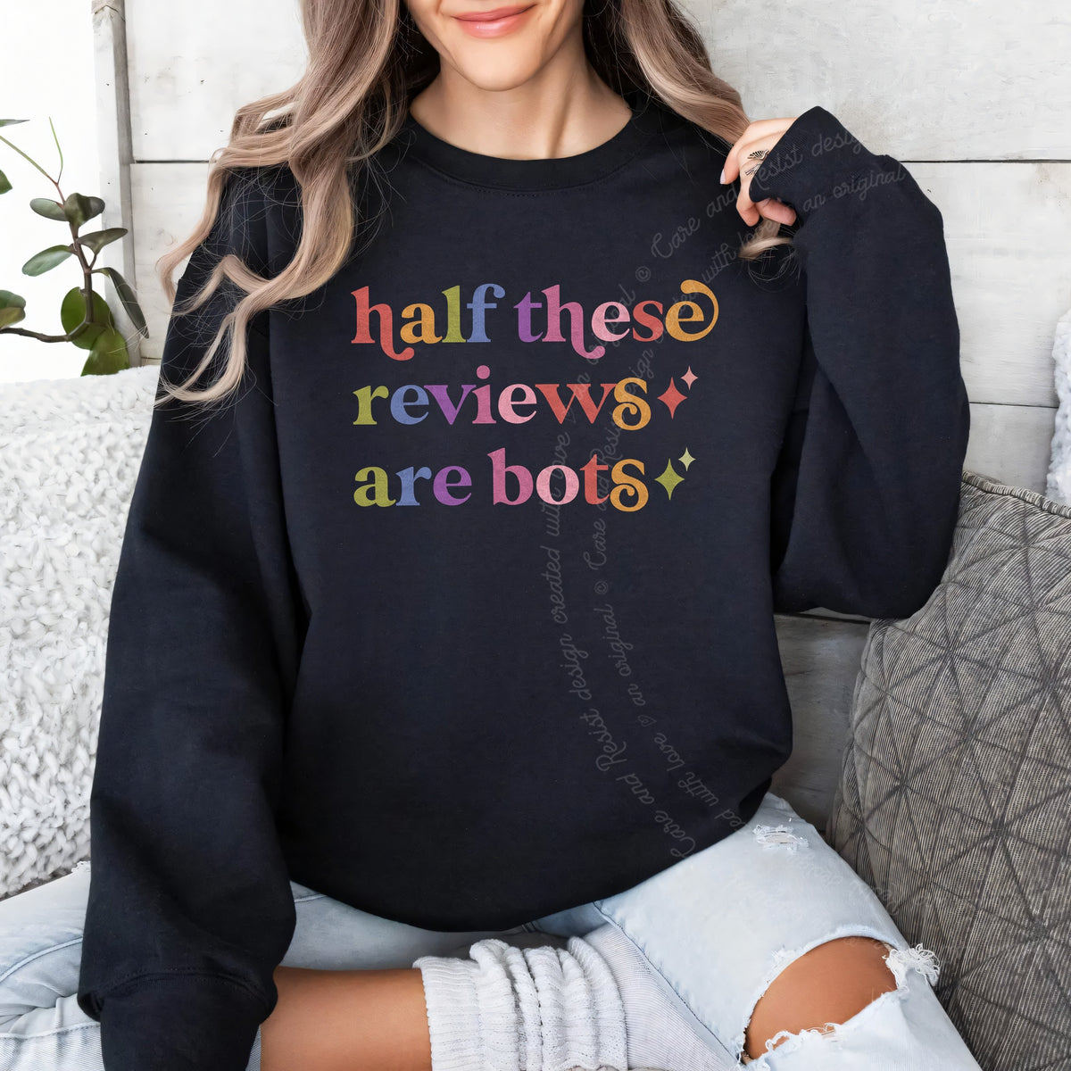 Half These Reviews are Bots Care & Resist Gildan crewneck sweatshirt in Black