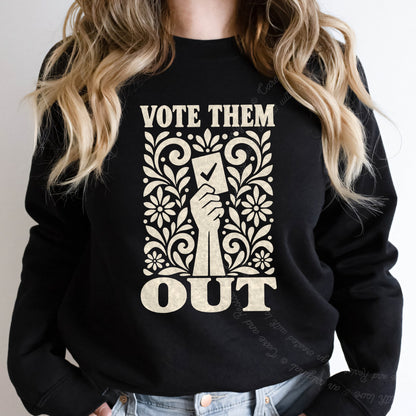 Vote Them Out Ballot Linocut Care & Resist Gildan crewneck sweatshirt in Black