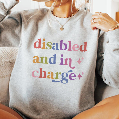 Disabled and in Charge Care & Resist Gildan crewneck sweatshirt in Sport Grey