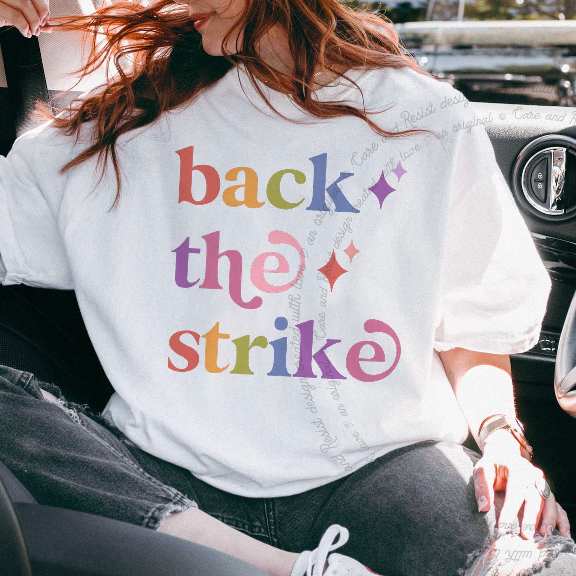 Back the Strike Care & Resist rainbow Comfort Colors tee, White