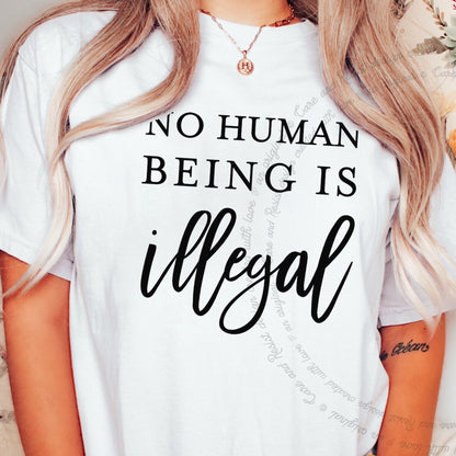 No Human Being Is Illegal Care & Resist progressive t-shirt in White