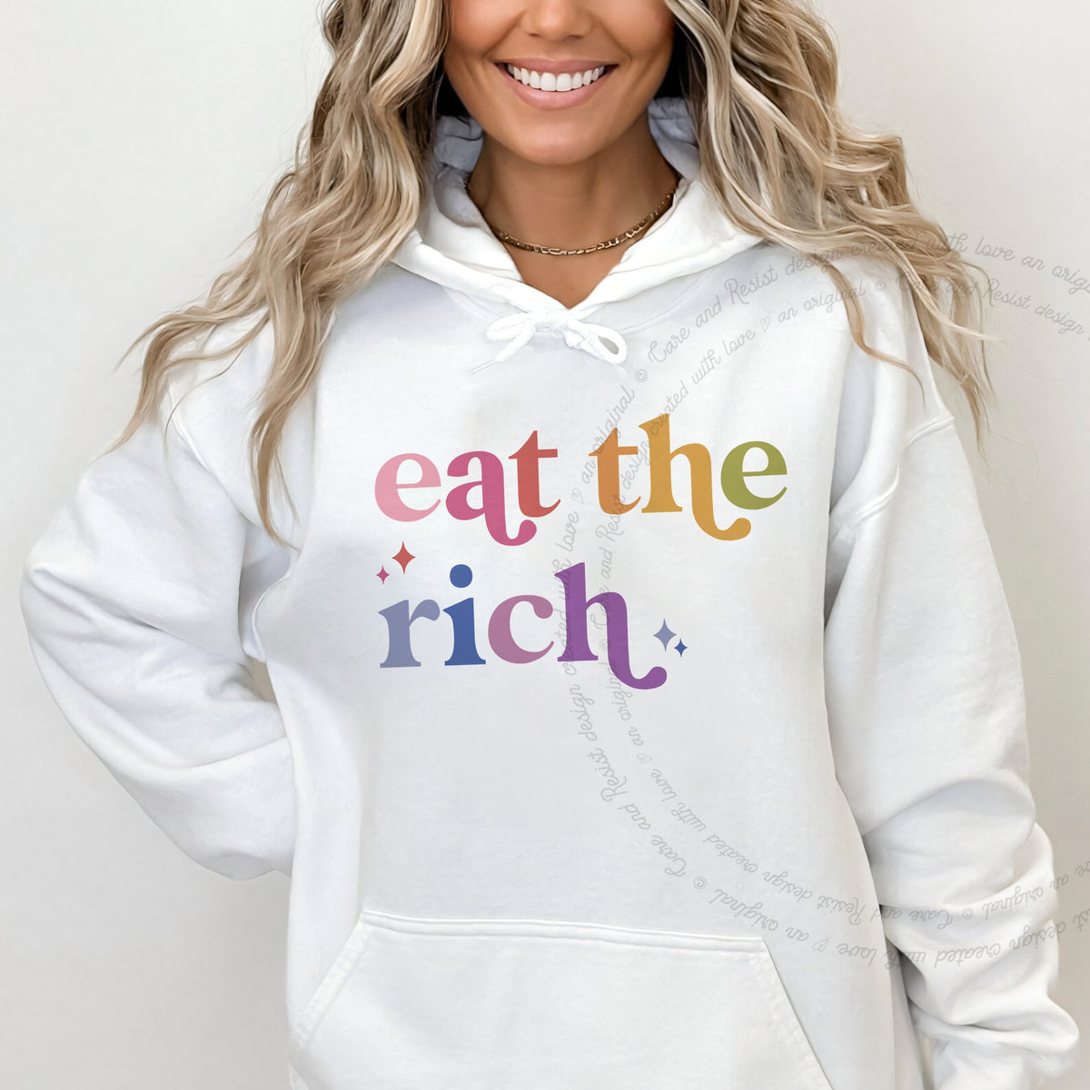Eat the Rich Care & Resist Gildan hoodie in White