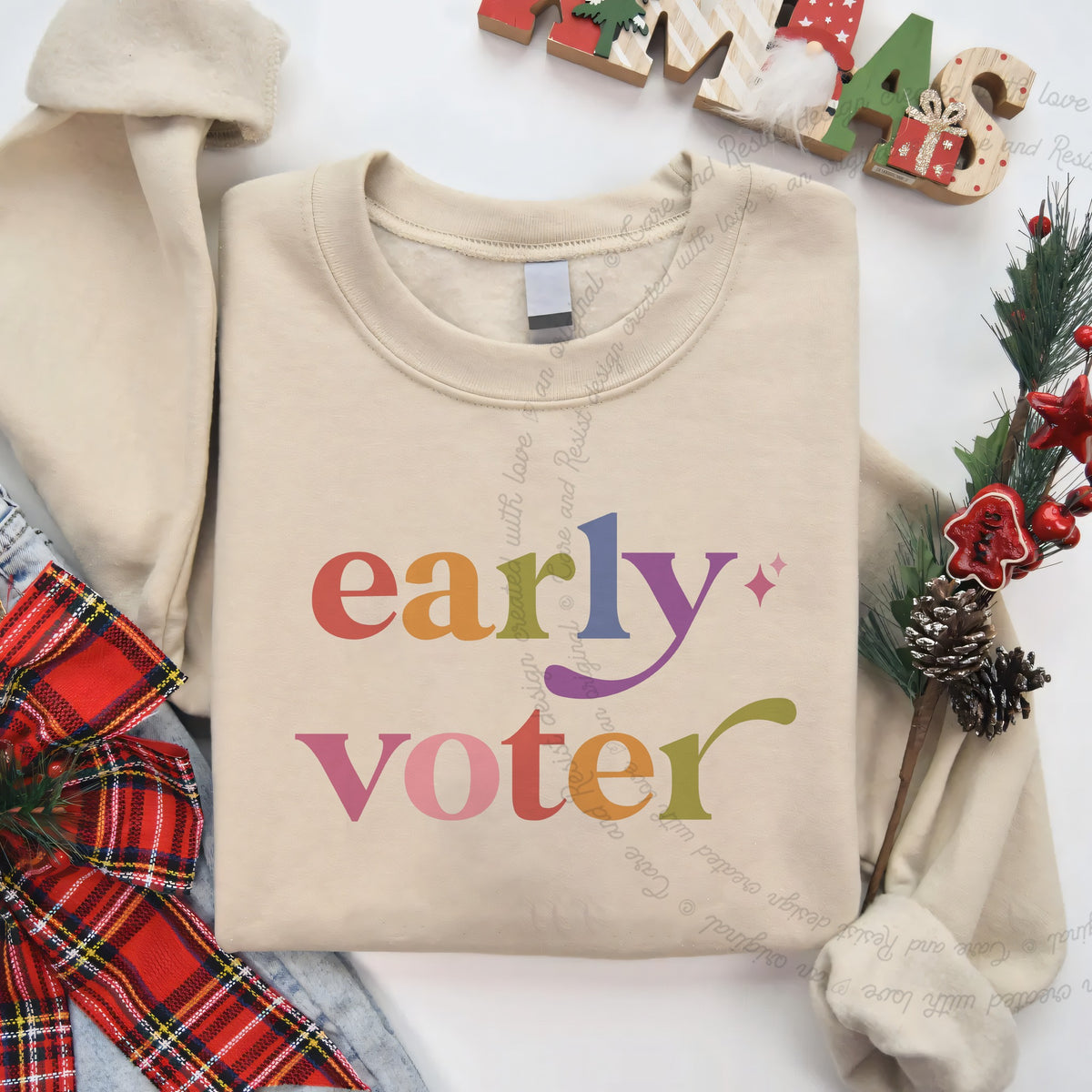 Early Voter Care & Resist Gildan crewneck sweatshirt in Sand