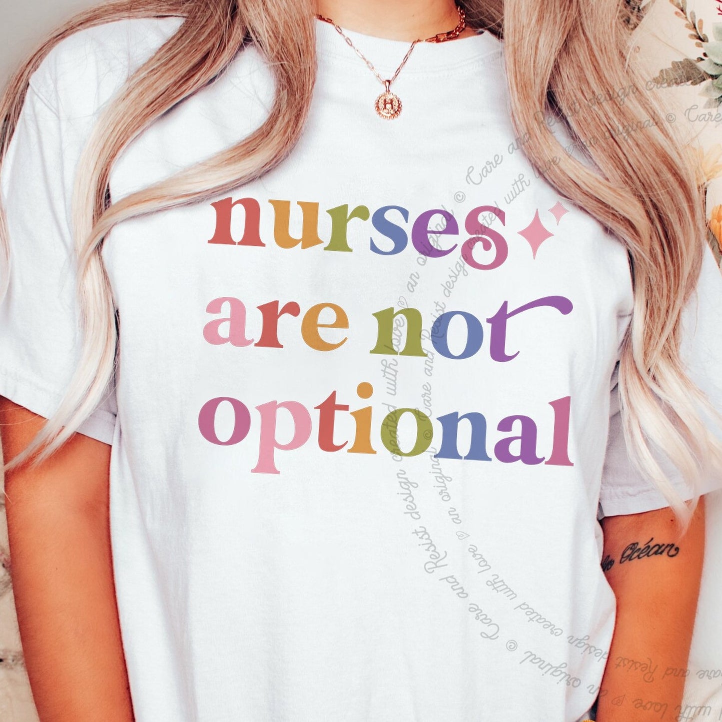 Nurses are not Optional Care & Resist rainbow Comfort Colors tee, White
