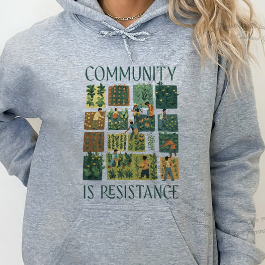 Community Is Resistance Garden Squares Care & Resist Gildan hoodie in Sport Grey