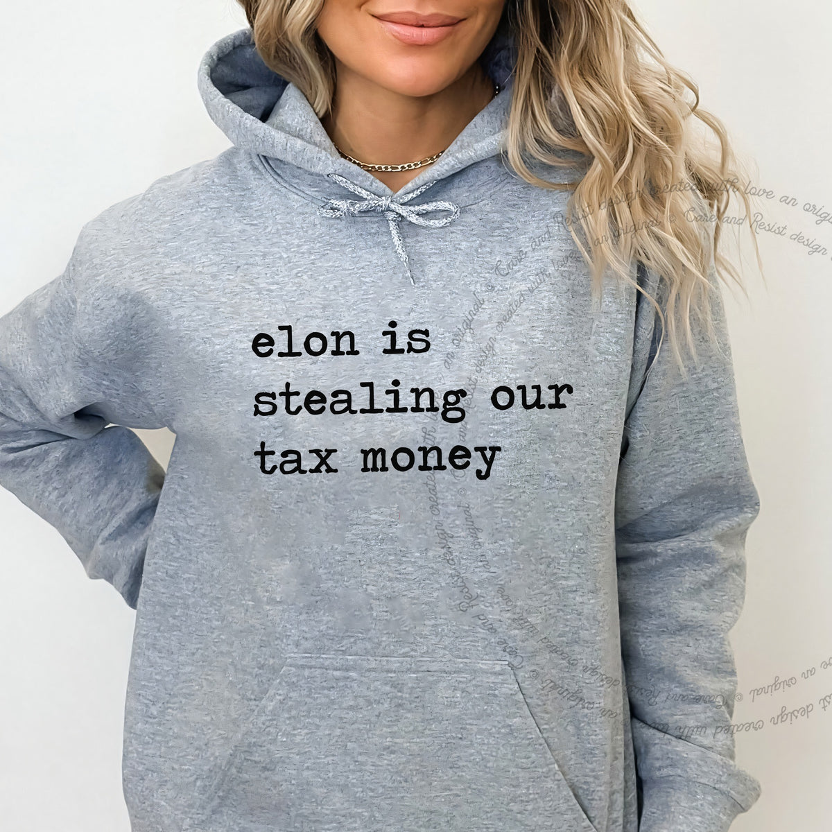 Elon Is Stealing Our Tax Money Care & Resist Gildan hoodie in Sport Grey
