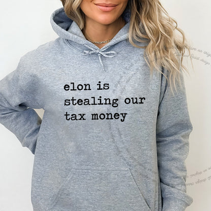 Elon Is Stealing Our Tax Money Care & Resist Gildan hoodie in Sport Grey
