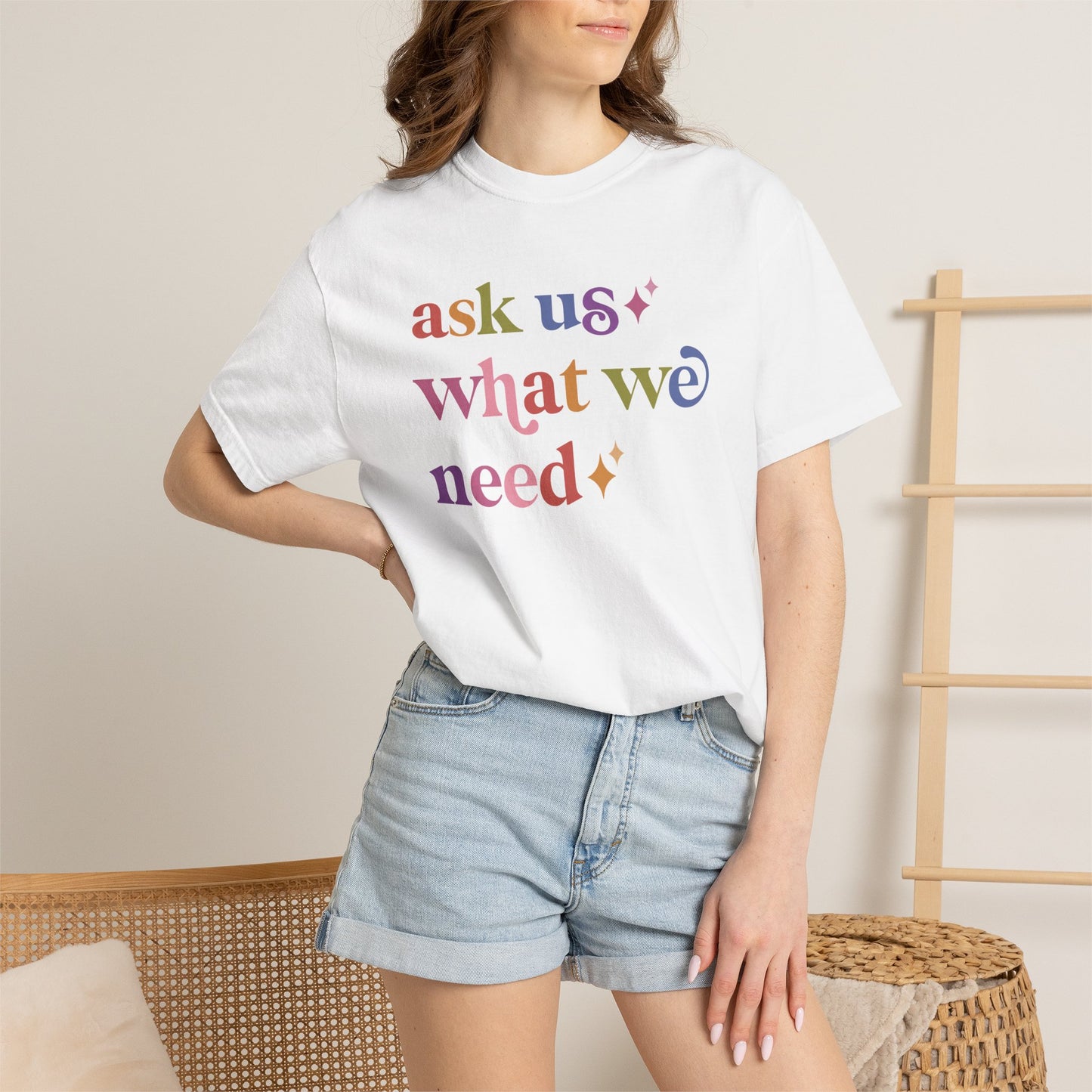 Ask Us What We Need Care & Resist rainbow Comfort Colors tee