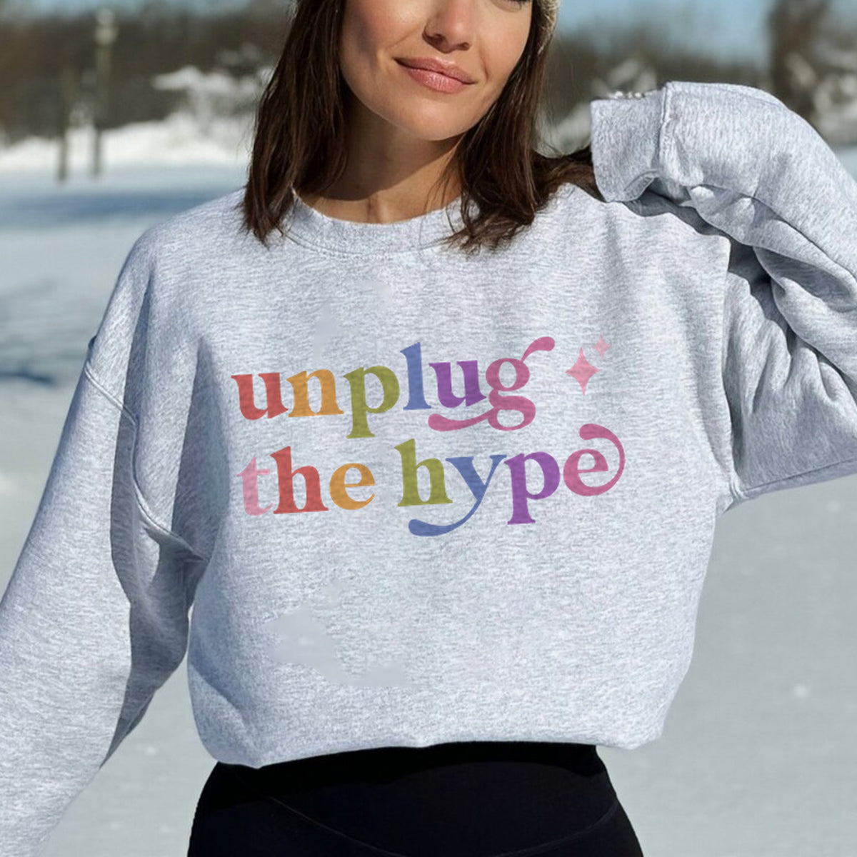 Unplug the Hype Care & Resist Gildan crewneck sweatshirt in Sport Grey
