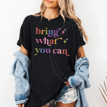 Bring What You Can Care & Resist rainbow Comfort Colors tee, Black