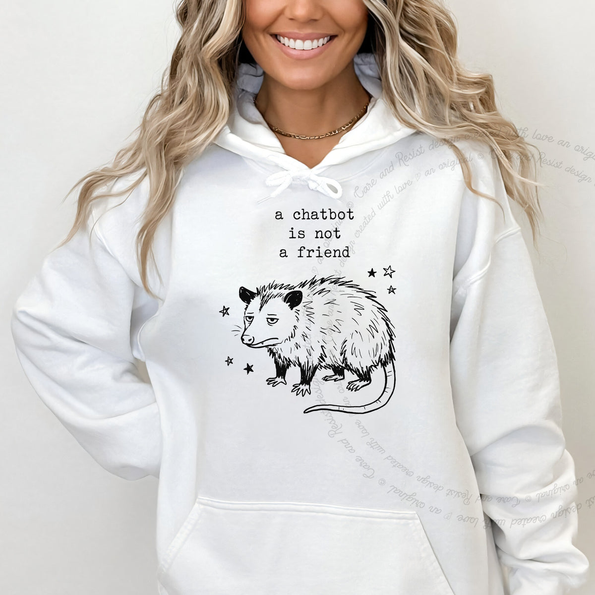 A Chatbot is not a Friend Possum Care & Resist Gildan hoodie in White