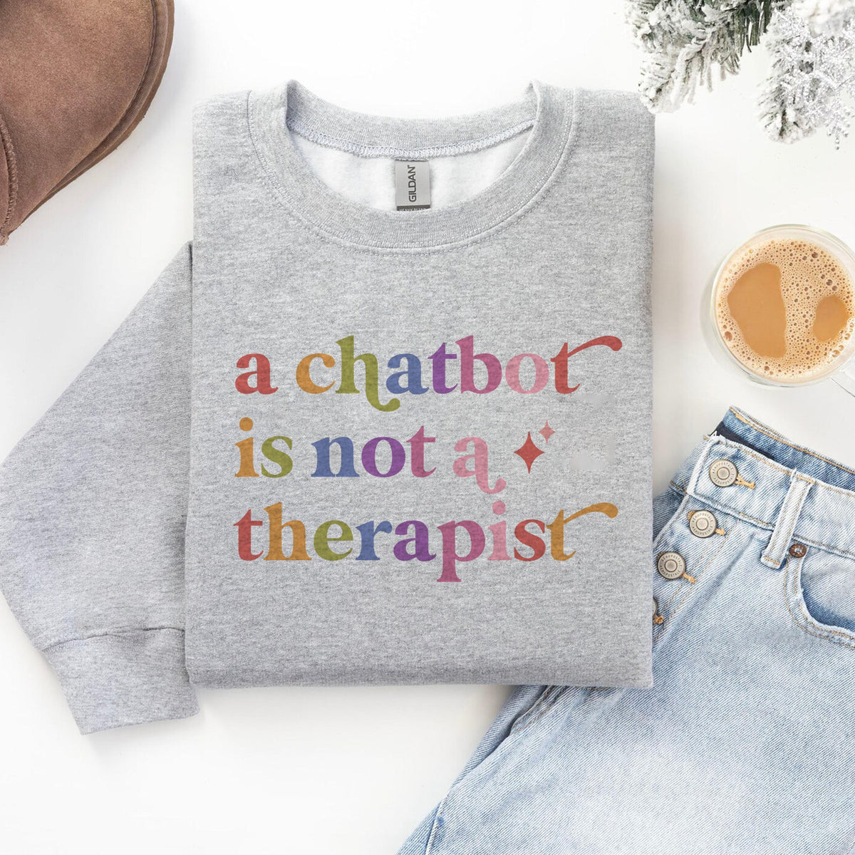 A Chatbot is not a Therapist Care & Resist Gildan crewneck sweatshirt in Sport Grey
