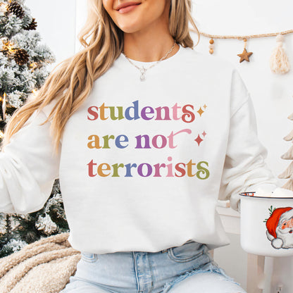 Students are not Terrorists Care & Resist Gildan crewneck sweatshirt in White