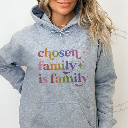 Chosen Family is Family Care & Resist Gildan hoodie in Sport Grey