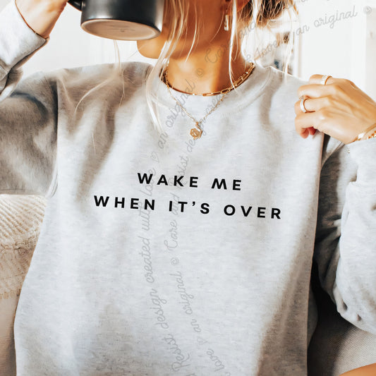 Wake Me When It's Over Care & Resist Gildan crewneck sweatshirt in Sport Grey