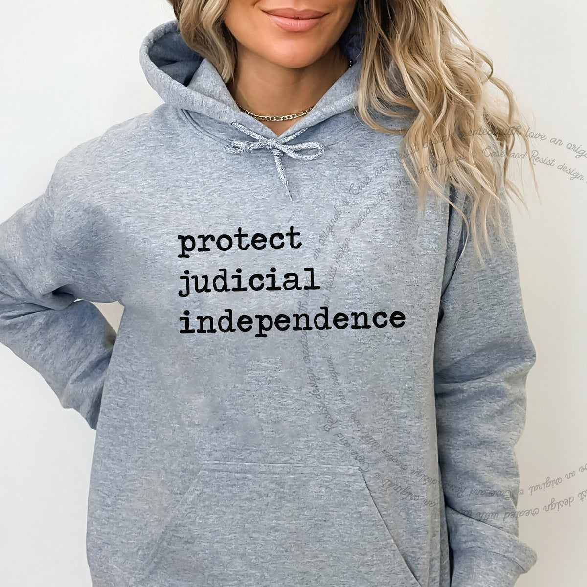 Protect Judicial Independence Care & Resist Gildan hoodie in Sport Grey
