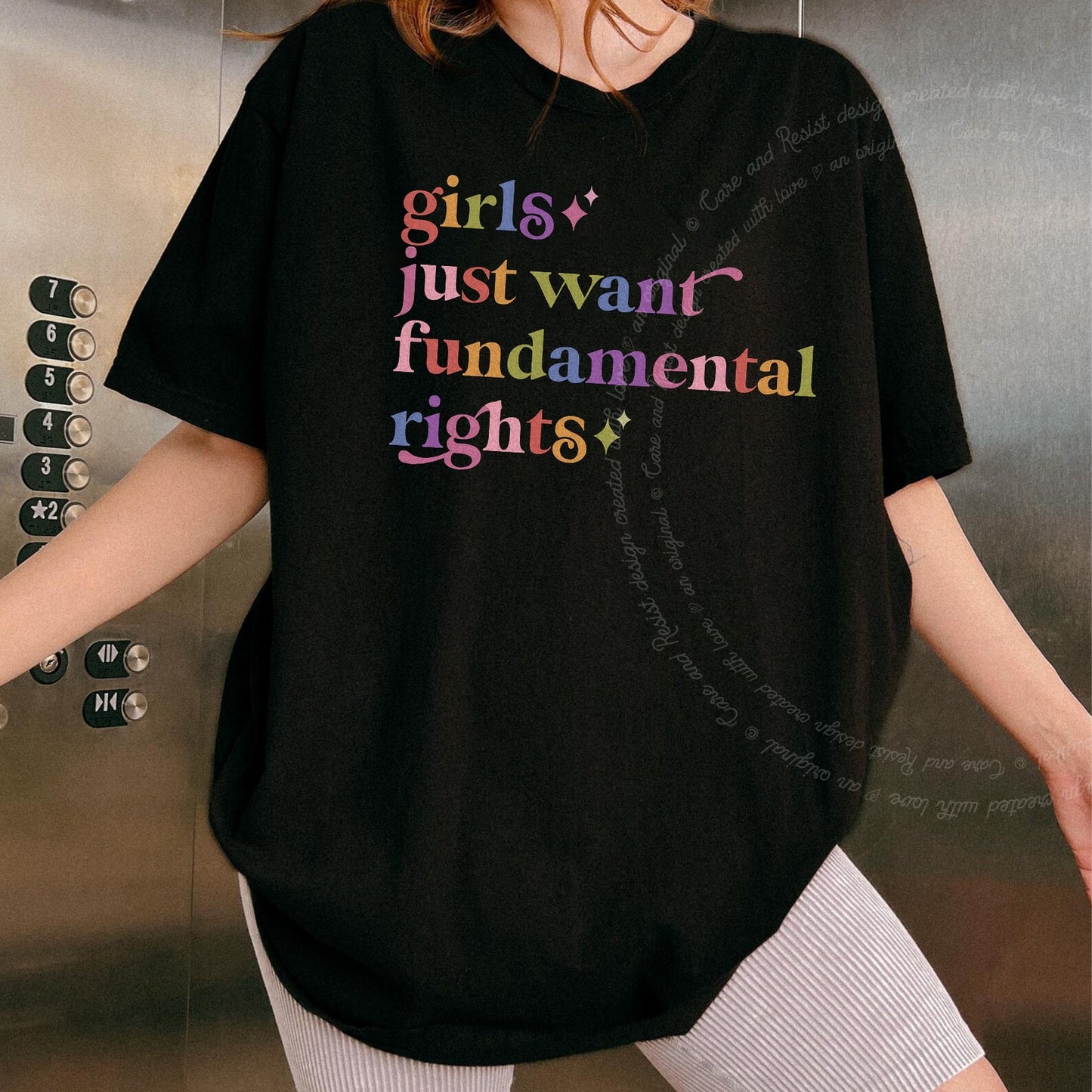 Girls Just Want Fundamental Rights Care & Resist rainbow Comfort Colors tee, Black