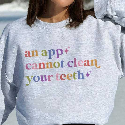 An App Cannot Clean Your Teeth Care & Resist Gildan crewneck sweatshirt in Sport Grey
