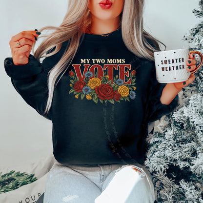 My Two Moms Vote Bouquet Care & Resist Gildan crewneck sweatshirt in Black