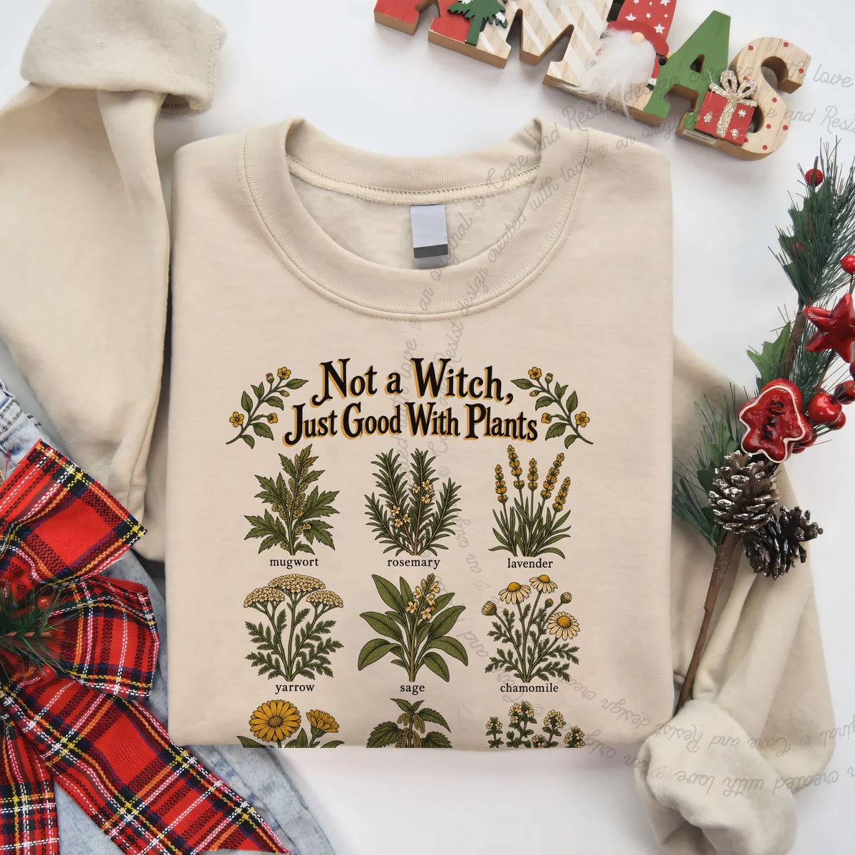 Not a Witch Just Good With Plants Care & Resist Gildan crewneck sweatshirt in Sand