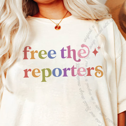 Free the Reporters Care & Resist progressive t-shirt in Ivory