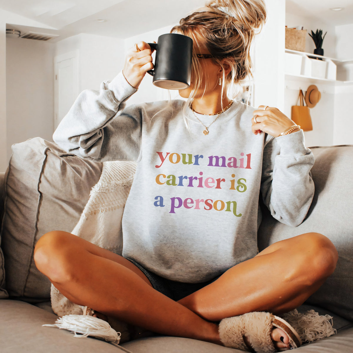 Your Mail Carrier is a Person Care & Resist Gildan crewneck sweatshirt in Sport Grey