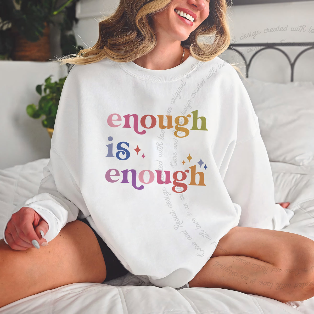 Enough Is Enough Care & Resist Gildan crewneck sweatshirt in White