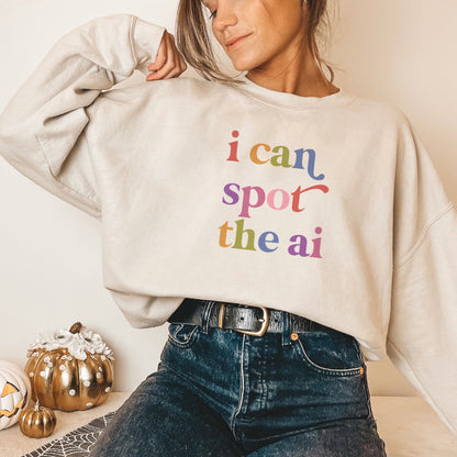 I Can Spot the Ai Care & Resist Gildan crewneck sweatshirt in Sand