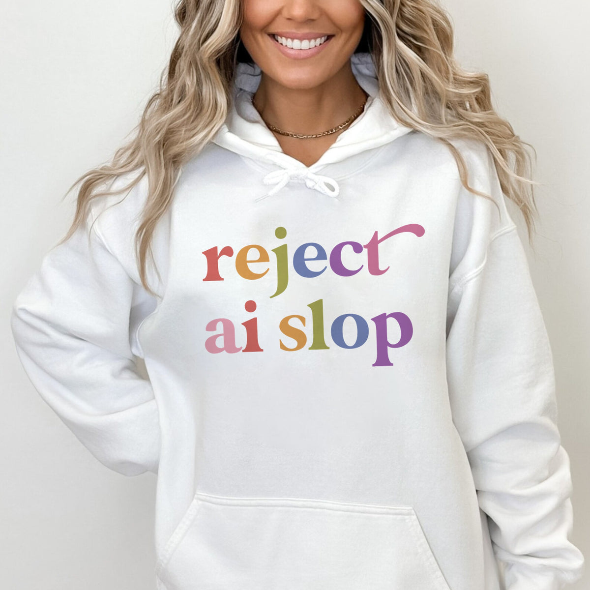 Reject AI Slop Care & Resist Gildan hoodie in White