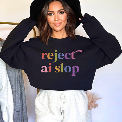 Reject AI Slop Care & Resist Gildan crewneck sweatshirt in Black