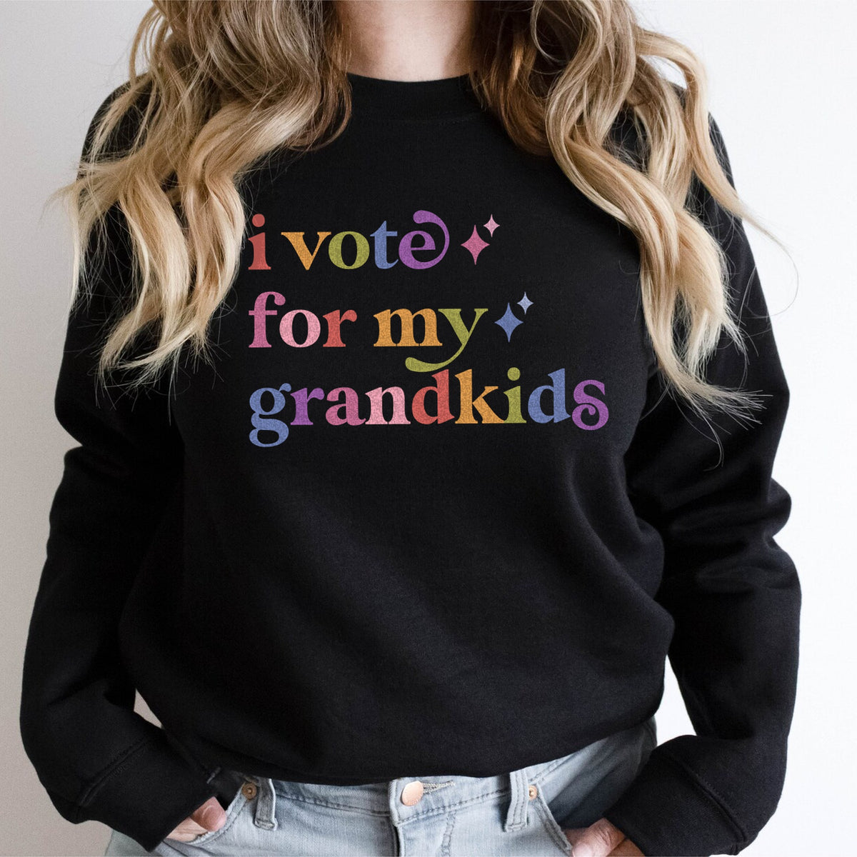 I Vote for My Grandkids Care & Resist Gildan crewneck sweatshirt in Black
