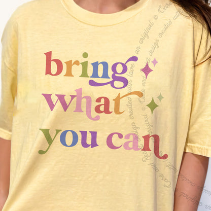 Bring What You Can Care & Resist progressive t-shirt in Banana