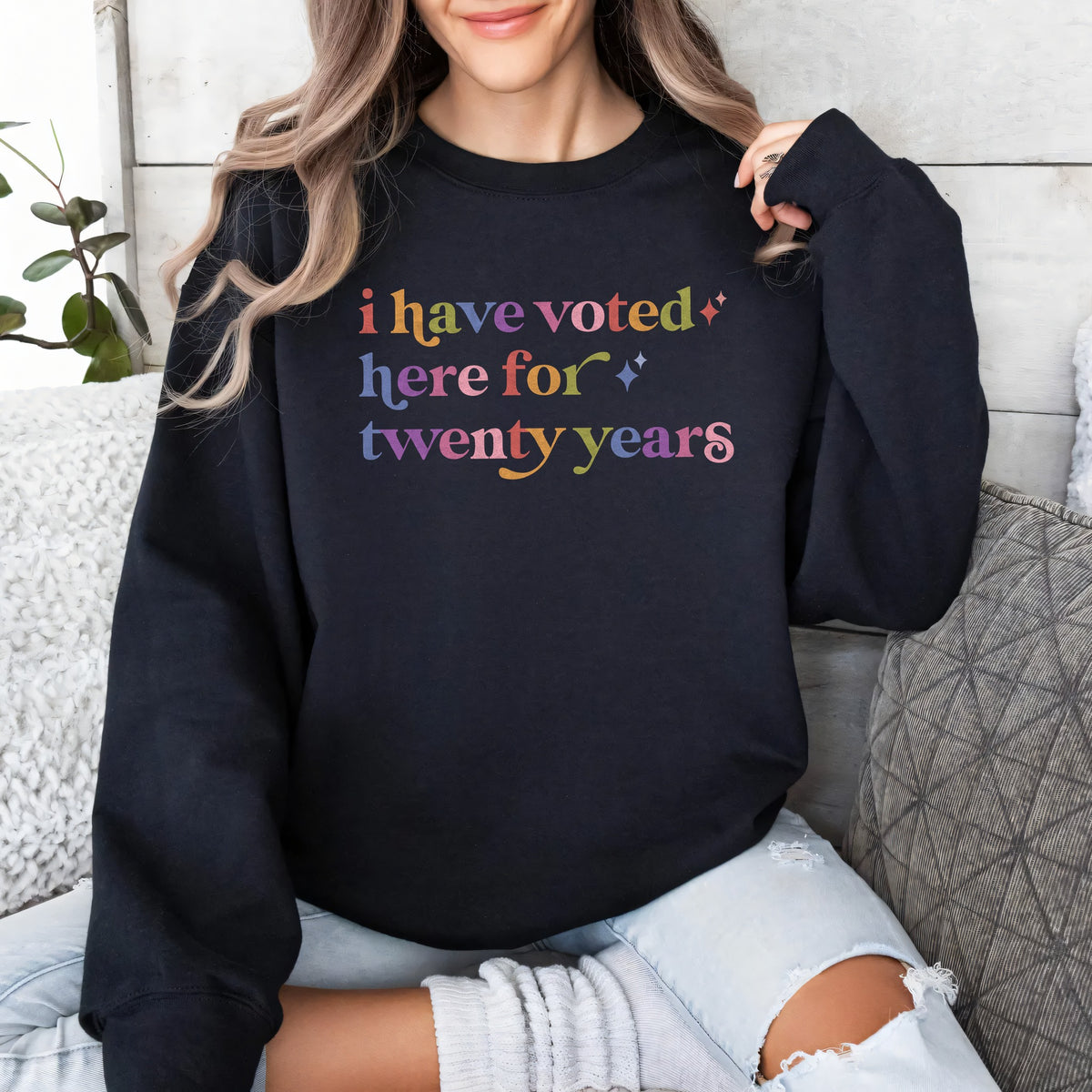 I Have Voted Here for Twenty Years Care & Resist Gildan crewneck sweatshirt in Black