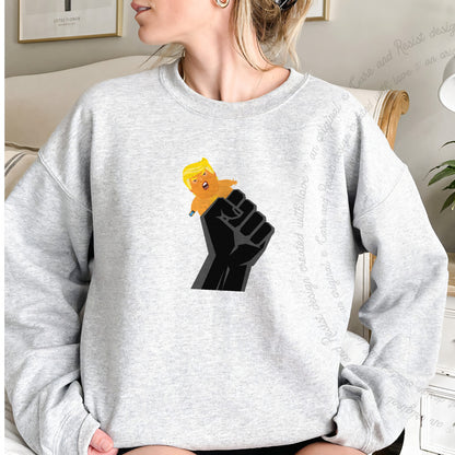 Resist Fist and Trump Blimp Care & Resist Gildan crewneck sweatshirt in Sport Grey