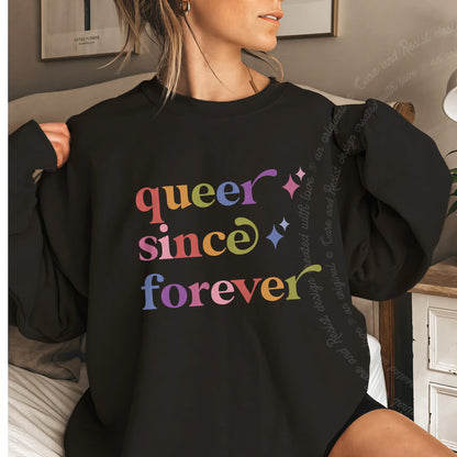 Queer Since Forever Care & Resist Gildan crewneck sweatshirt in Black
